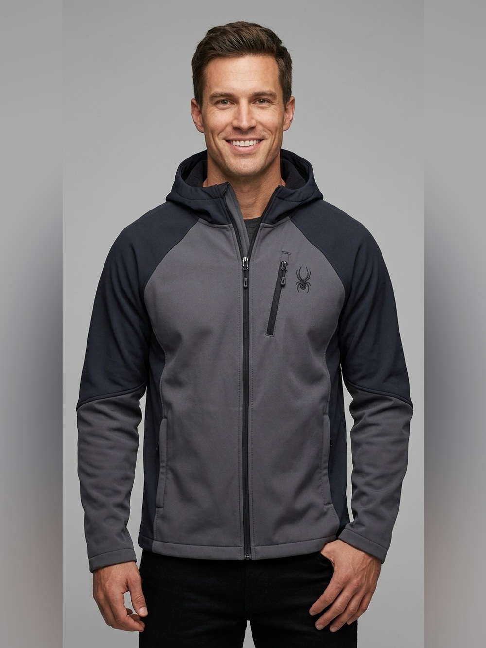 Spyder Men’s Hooded Softshell Jacket - Charcoal and Black